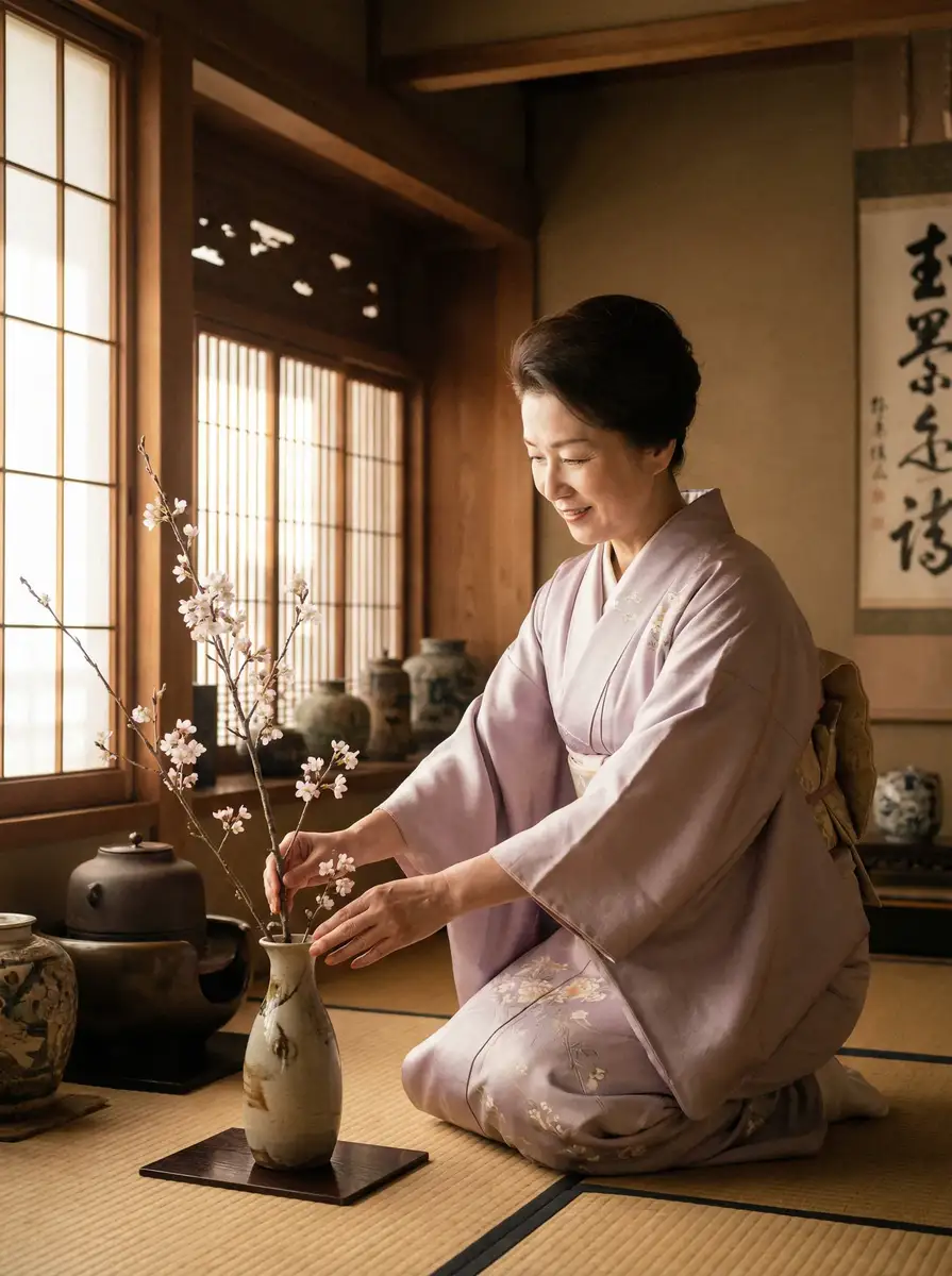 一位优雅的 四虎tv-高清视频|视频资源 在和室中插花